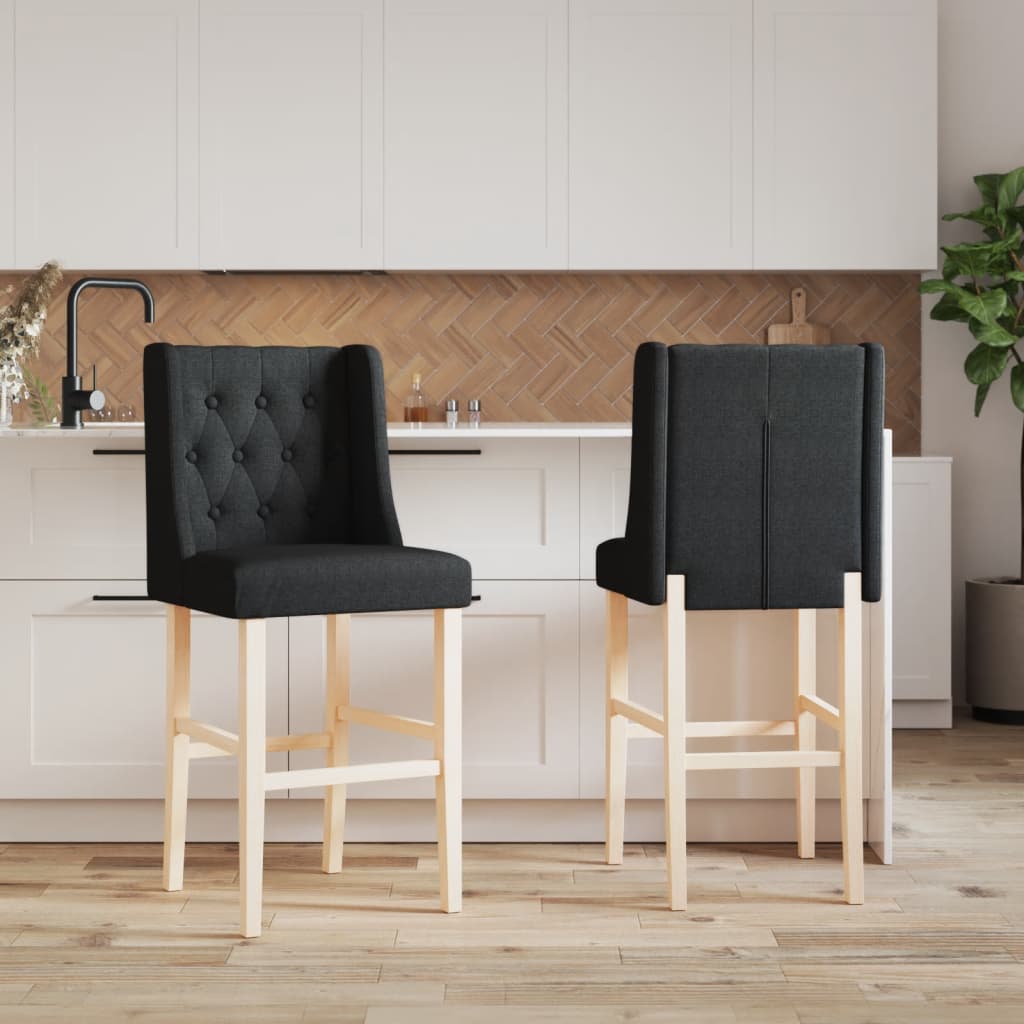 vidaXL Scaune de bar, 2 buc., lemn masiv de hevea și textil vidaXL Scaune de bar, 2 buc., lemn masiv de hevea și textil