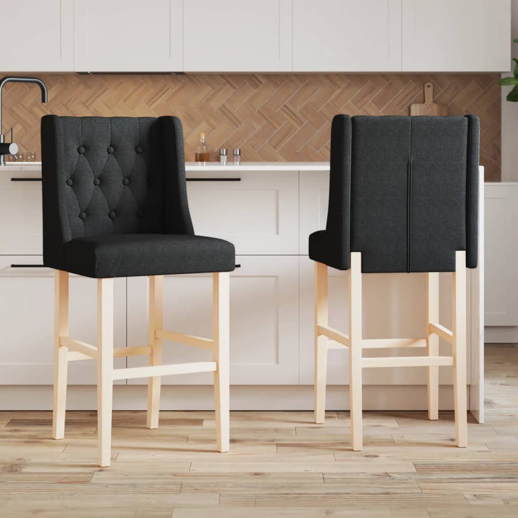 vidaXL Scaune de bar, 2 buc., lemn masiv de hevea și textil vidaXL Scaune de bar, 2 buc., lemn masiv de hevea și textil