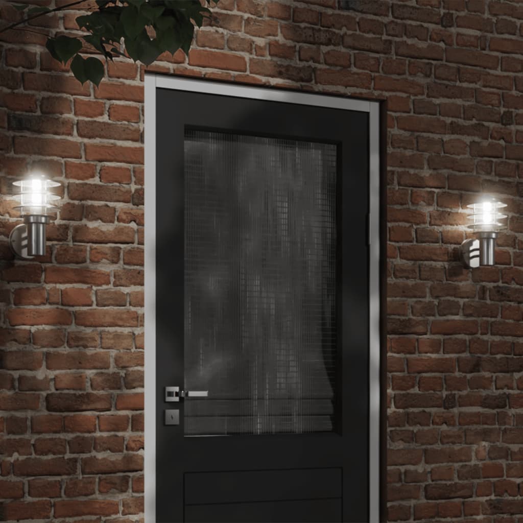 vidaXL Corpuri de iluminat exterior de perete 2 buc argintiu oțel inox vidaXL Corpuri de iluminat exterior de perete 2 buc argintiu oțel inox