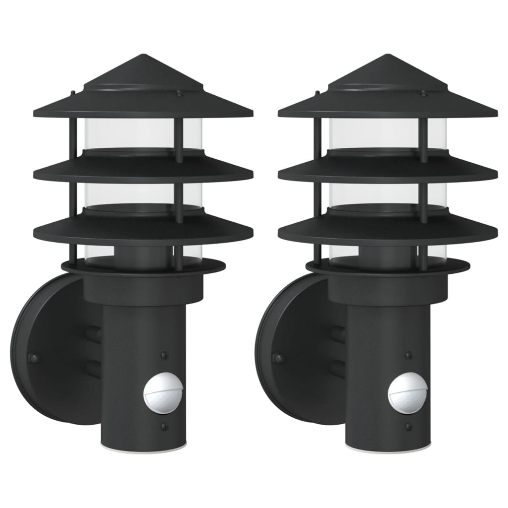 vidaXL Lămpi exterioare de perete cu senzori, 2 buc., negru, oțel inox vidaXL Lămpi exterioare de perete cu senzori, 2 buc., negru, oțel inox