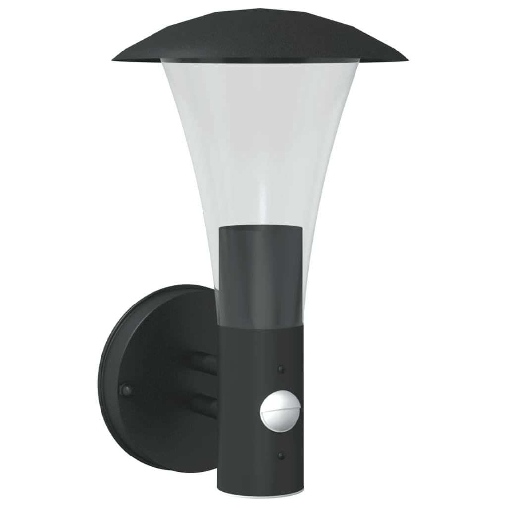 vidaXL Lampă exterioară de perete cu senzor, negru, oțel inoxidabil vidaXL Lampă exterioară de perete cu senzor, negru, oțel inoxidabil