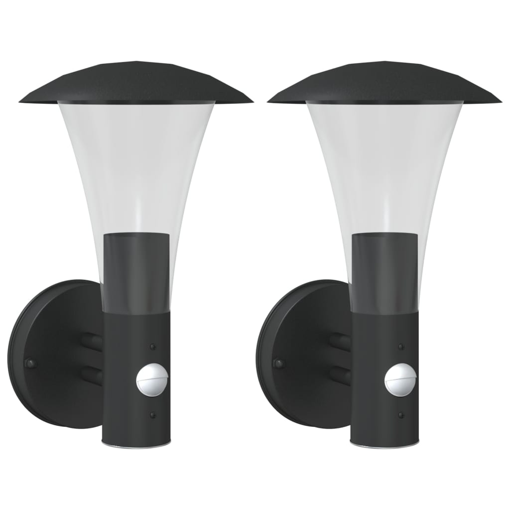 vidaXL Lămpi exterioare de perete cu senzori, 2 buc., negru, oțel inox vidaXL Lămpi exterioare de perete cu senzori, 2 buc., negru, oțel inox