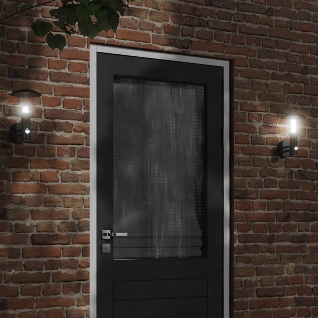 vidaXL Lămpi exterioare de perete cu senzori, 2 buc., negru, oțel inox vidaXL Lămpi exterioare de perete cu senzori, 2 buc., negru, oțel inox