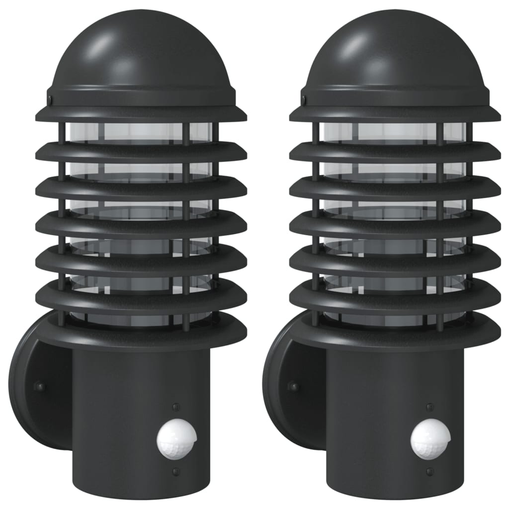 vidaXL Lămpi exterioare de perete cu senzori, 2 buc., negru, oțel inox vidaXL Lămpi exterioare de perete cu senzori, 2 buc., negru, oțel inox