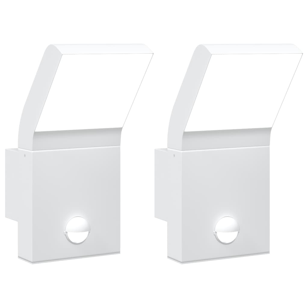 vidaXL Lămpi exterioare de perete LED/senzor 2 buc alb aluminiu turnat vidaXL Lămpi exterioare de perete LED/senzor 2 buc alb aluminiu turnat