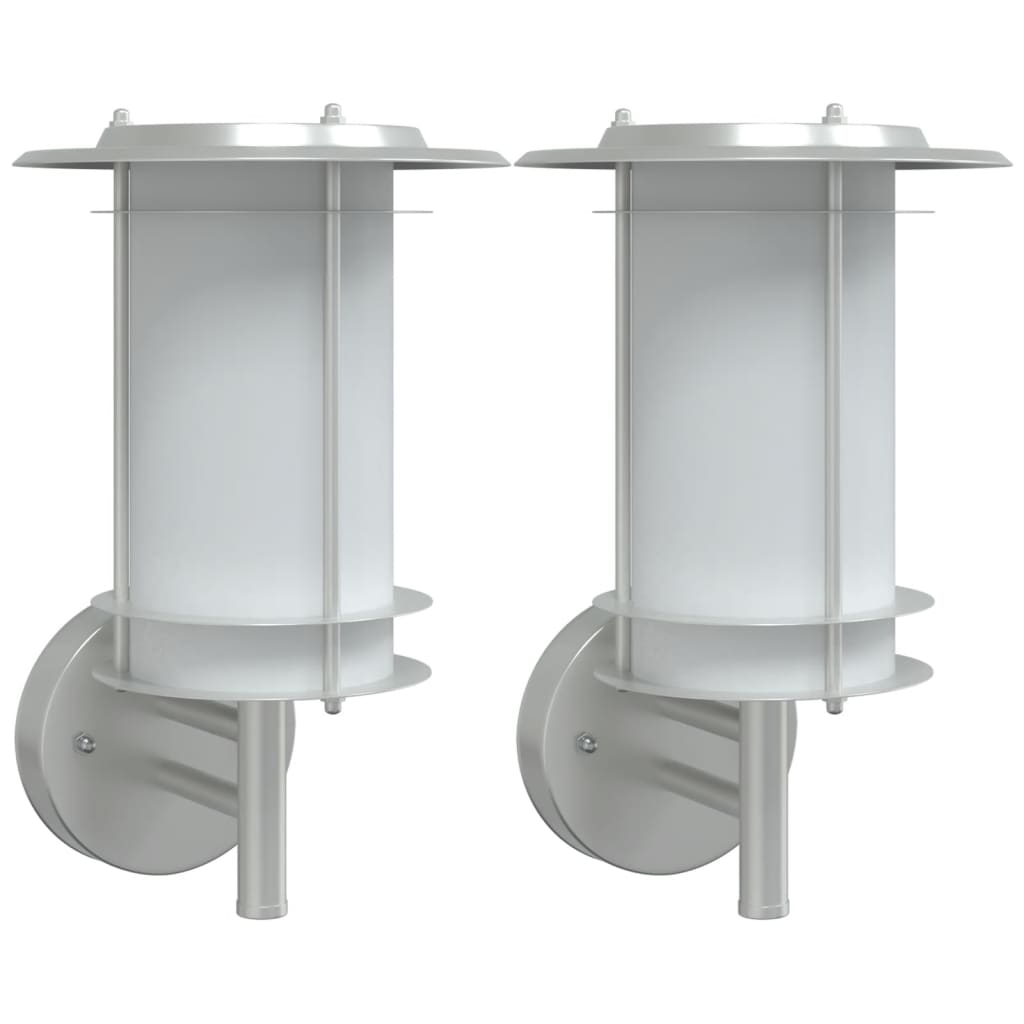 vidaXL Corpuri de iluminat exterior de perete 2 buc argintiu oțel inox vidaXL Corpuri de iluminat exterior de perete 2 buc argintiu oțel inox