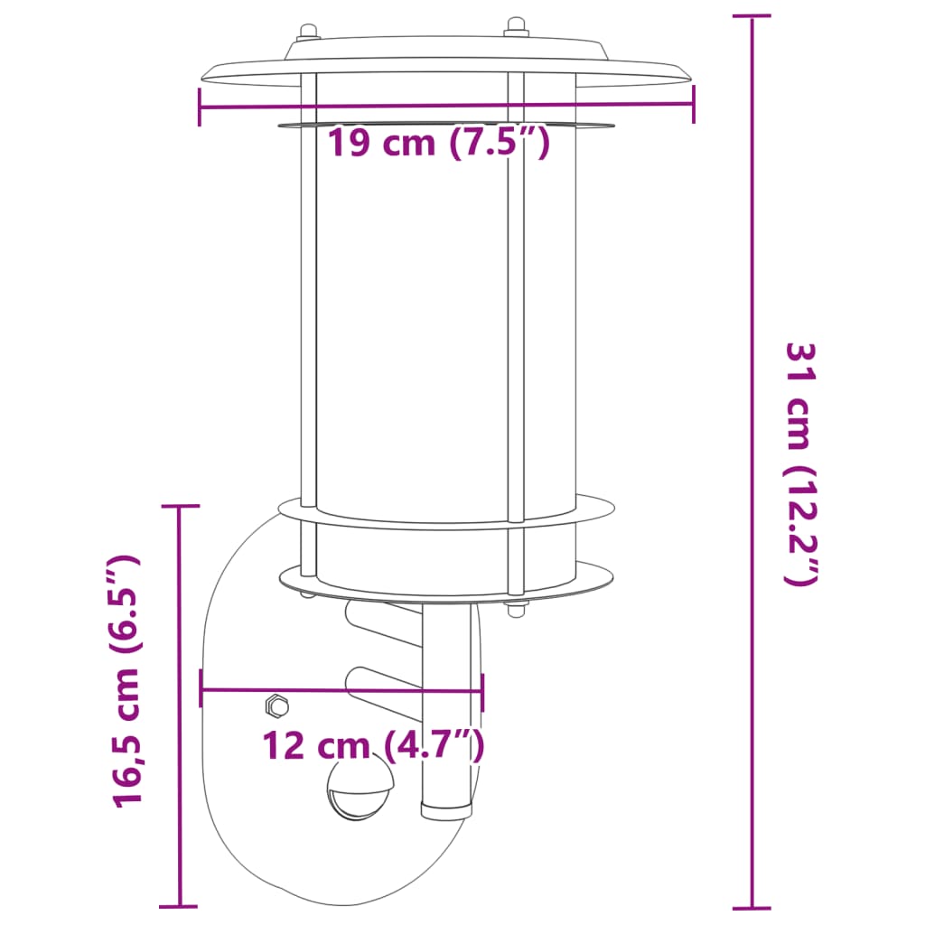 vidaXL Lampă de perete exterior cu senzor, argintiu, oțel inoxidabil vidaXL Lampă de perete exterior cu senzor, argintiu, oțel inoxidabil