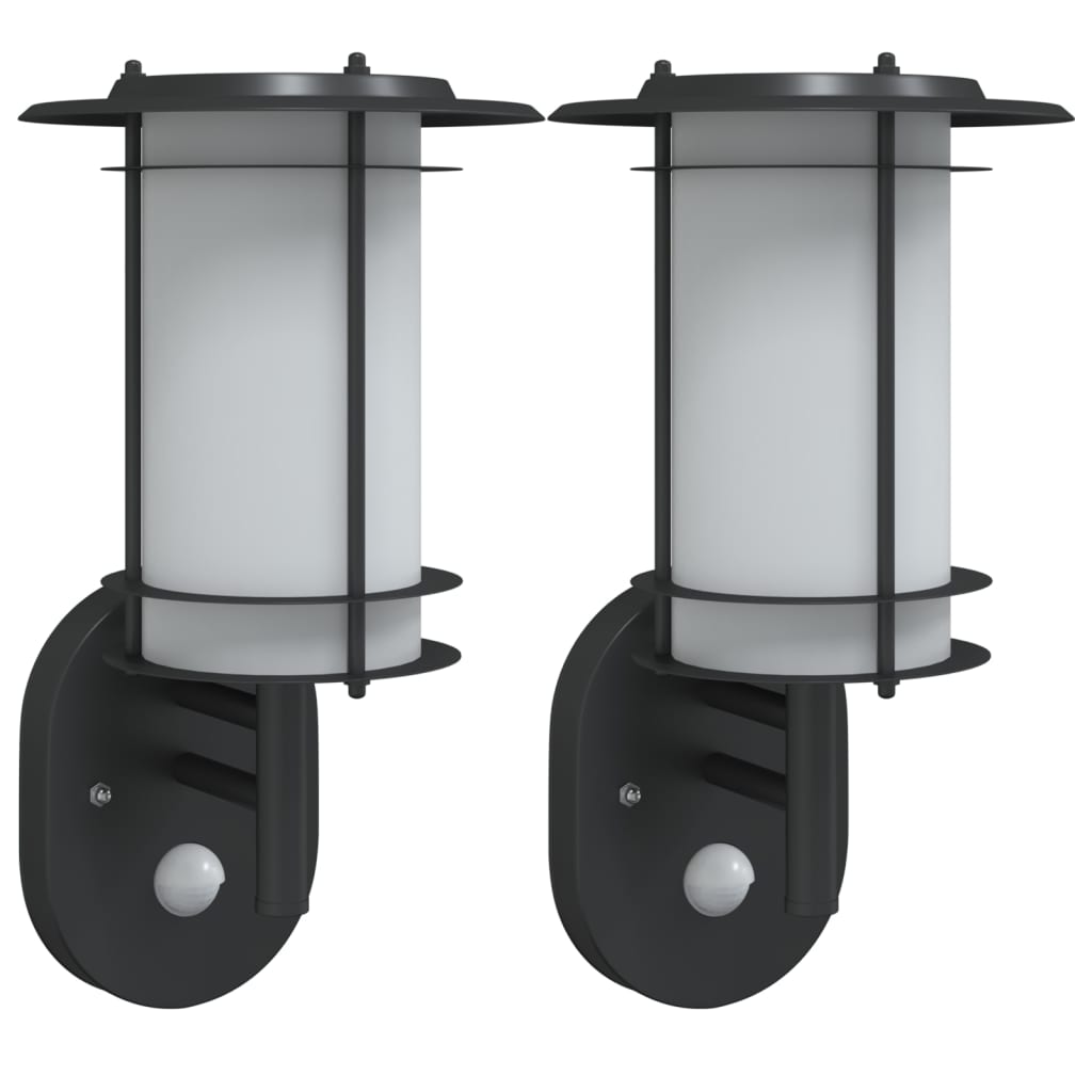 vidaXL Lămpi exterioare de perete cu senzori, 2 buc., negru, oțel inox vidaXL Lămpi exterioare de perete cu senzori, 2 buc., negru, oțel inox