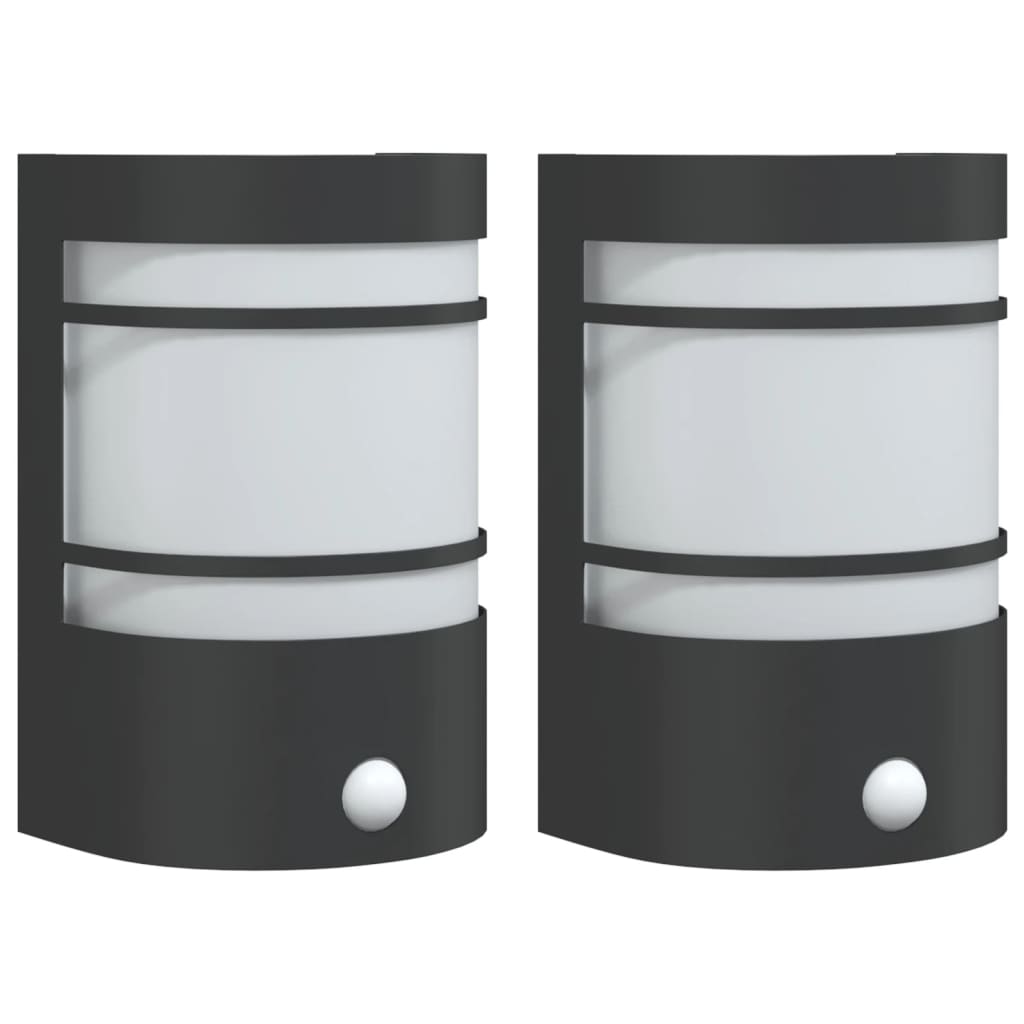 vidaXL Lămpi exterioare de perete cu senzori, 2 buc., negru, oțel inox vidaXL Lămpi exterioare de perete cu senzori, 2 buc., negru, oțel inox
