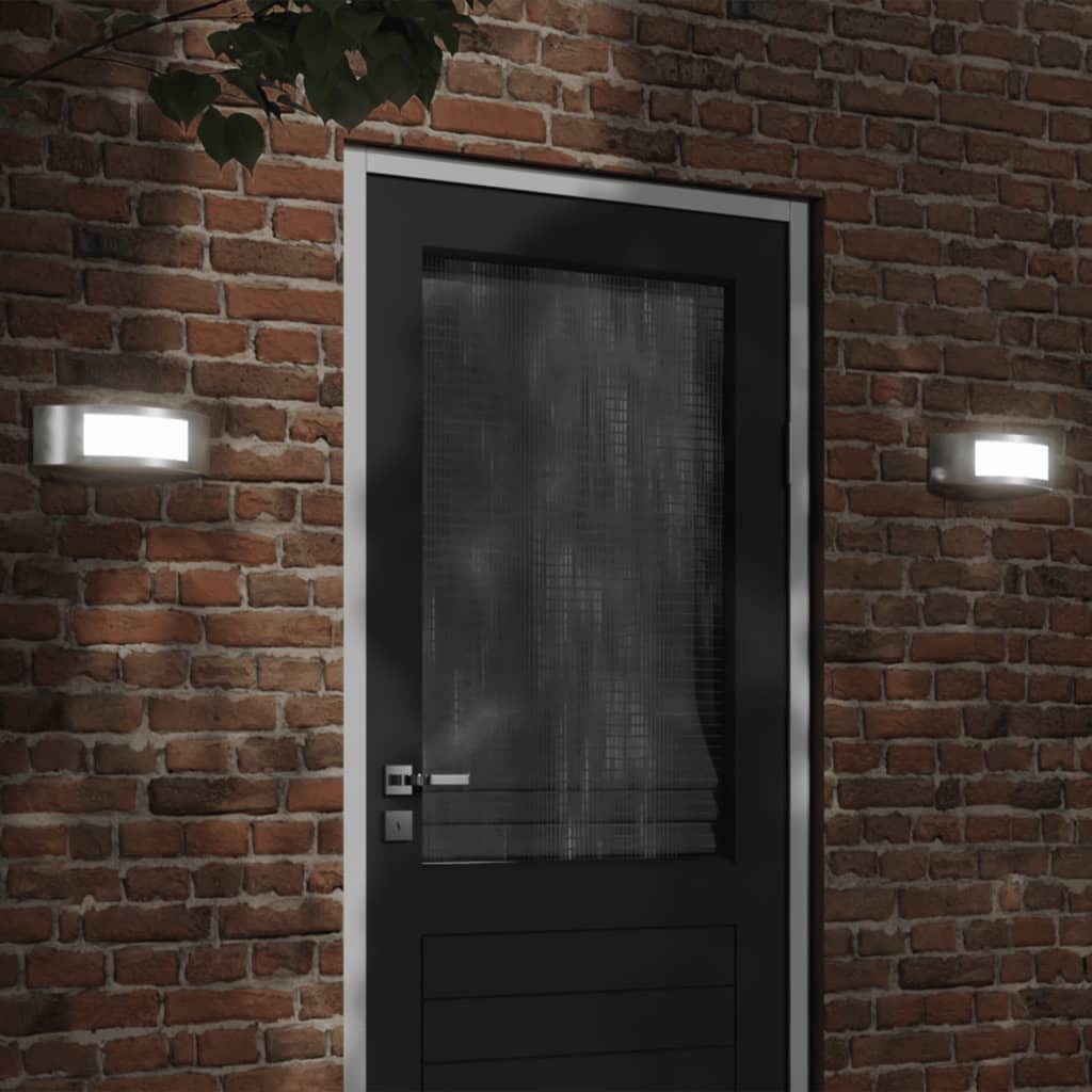 vidaXL Corpuri de iluminat exterior de perete 2 buc argintiu oțel inox vidaXL Corpuri de iluminat exterior de perete 2 buc argintiu oțel inox