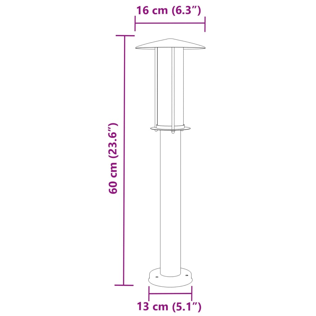 vidaXL Lămpi exterioare de podea 3 buc. argintiu 60 cm oțel inoxidabil
