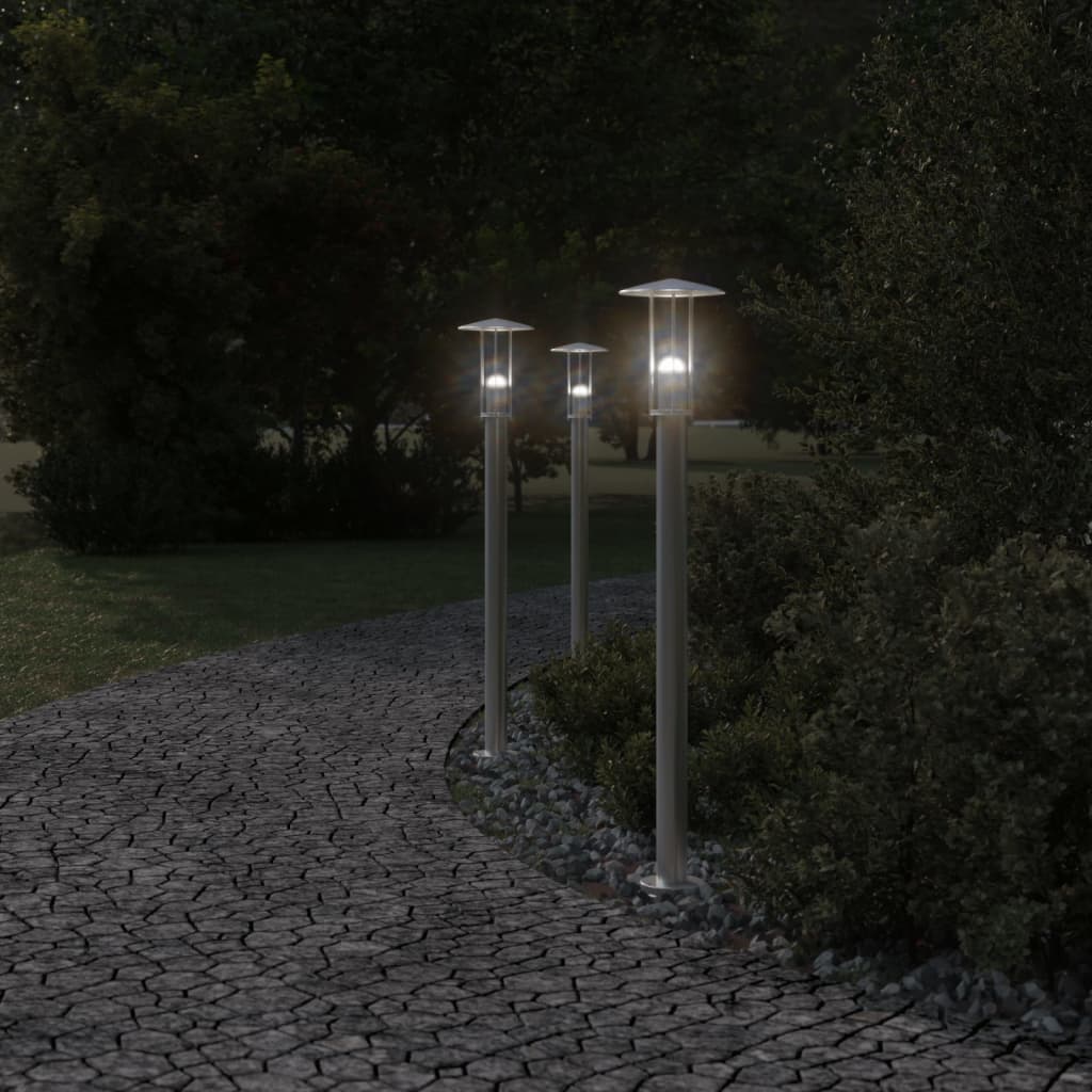 vidaXL Lămpi exterioare de podea 3 buc argintiu 100 cm oțel inoxidabil vidaXL Lămpi exterioare de podea 3 buc argintiu 100 cm oțel inoxidabil