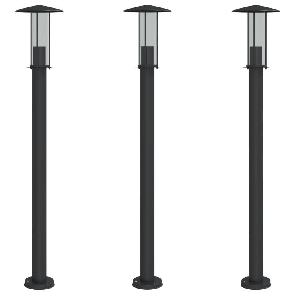 vidaXL Lămpi de podea de exterior 3 buc. negru 100 cm oțel inoxidabil vidaXL Lămpi de podea de exterior 3 buc. negru 100 cm oțel inoxidabil