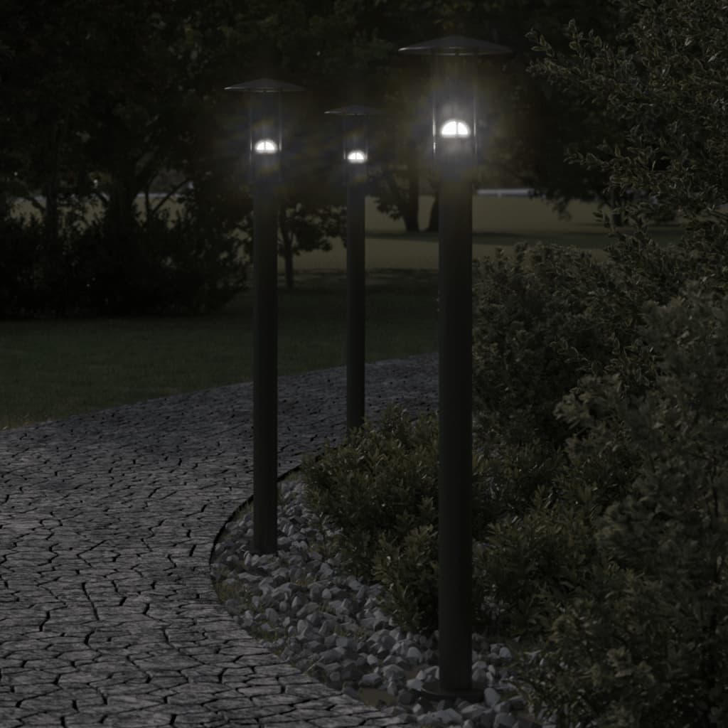 vidaXL Lămpi de podea de exterior 3 buc. negru 100 cm oțel inoxidabil vidaXL Lămpi de podea de exterior 3 buc. negru 100 cm oțel inoxidabil