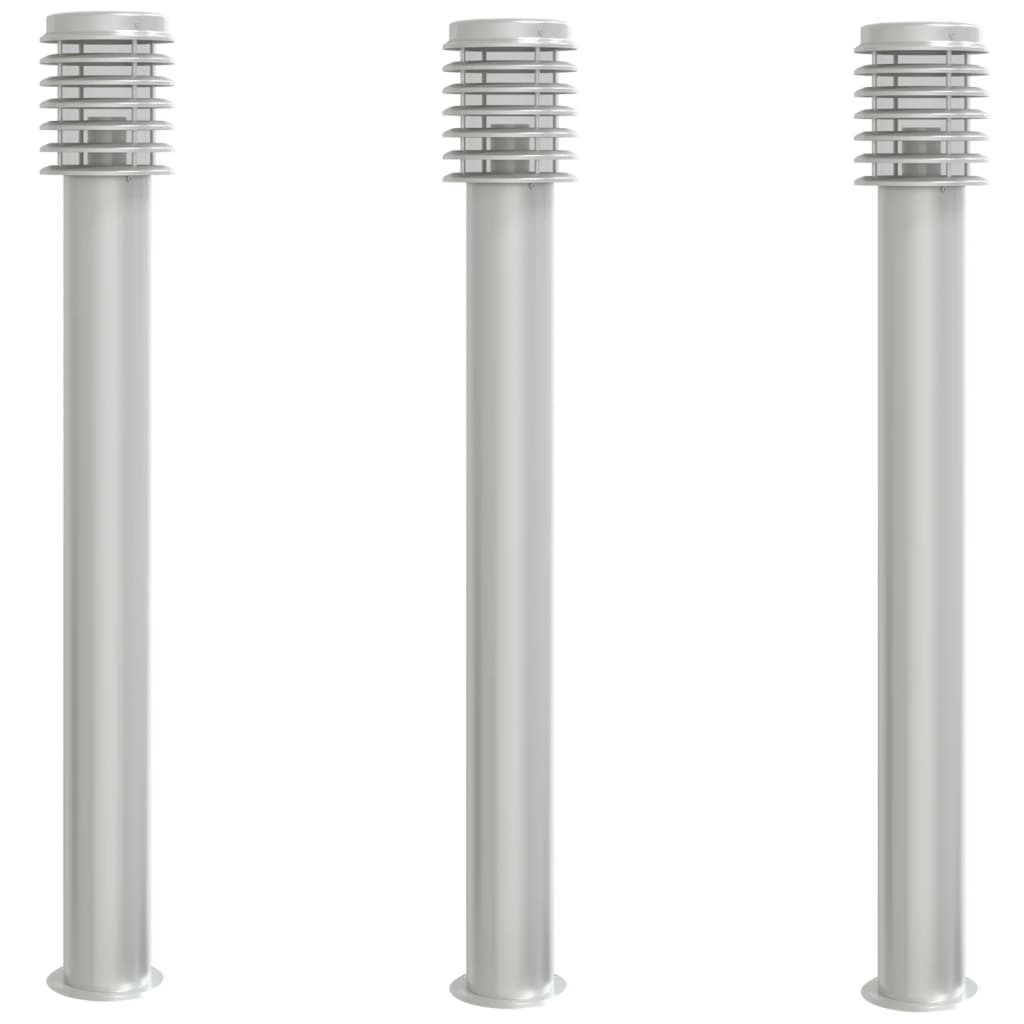 vidaXL Lămpi exterioare de podea 3 buc argintiu 110 cm oțel inoxidabil vidaXL Lămpi exterioare de podea 3 buc argintiu 110 cm oțel inoxidabil