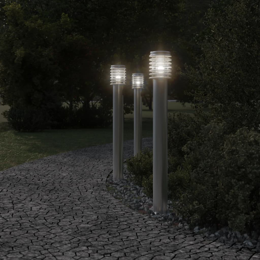 vidaXL Lămpi exterioare de podea 3 buc argintiu 110 cm oțel inoxidabil vidaXL Lămpi exterioare de podea 3 buc argintiu 110 cm oțel inoxidabil