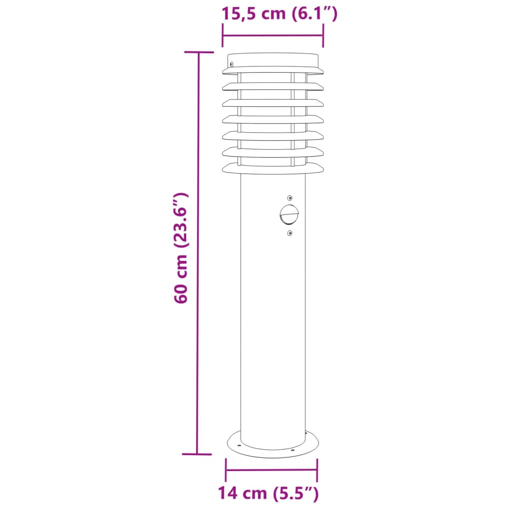 vidaXL Lampă exterioară de podea cu senzor argintiu, 60 cm, oțel inox vidaXL Lampă exterioară de podea cu senzor argintiu, 60 cm, oțel inox