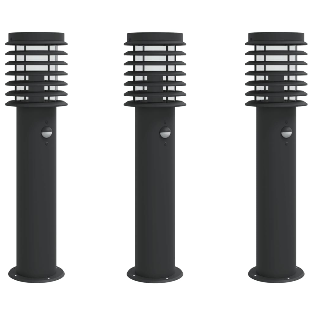 vidaXL Lămpi exterioare de podea senzori 3 buc. negru 60 cm oțel inox vidaXL Lămpi exterioare de podea senzori 3 buc. negru 60 cm oțel inox