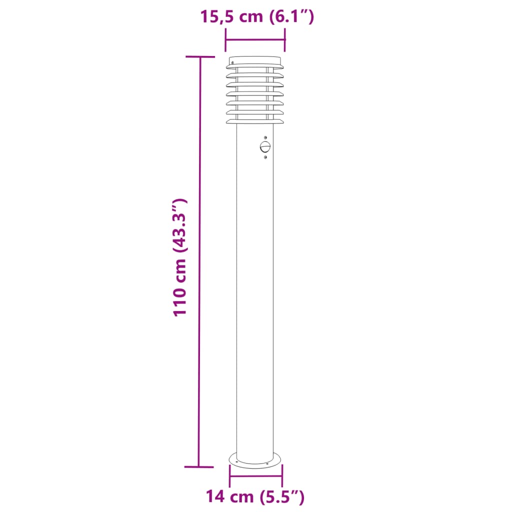 vidaXL Lampă exterioară de podea cu senzor, negru, 110 cm, oțel inox