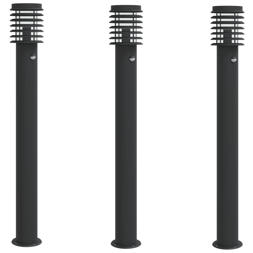 vidaXL Lămpi exterioare de podea senzori 3 buc. negru 110 cm oțel inox vidaXL Lămpi exterioare de podea senzori 3 buc. negru 110 cm oțel inox
