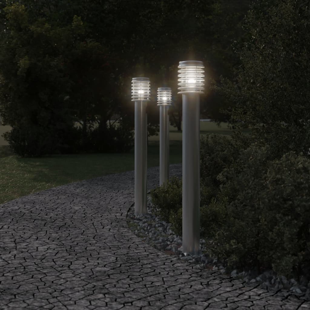 vidaXL Lampă de podea de exterior cu priză, argintiu, 110cm, oțel inox