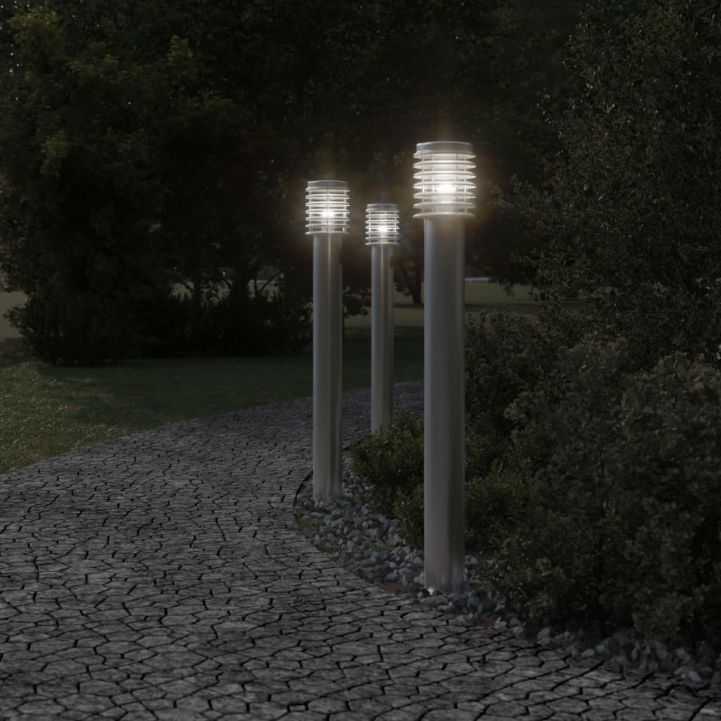 vidaXL Lămpi de podea de exterior 3 buc argintiu 110cm oțel inoxidabil vidaXL Lămpi de podea de exterior 3 buc argintiu 110cm oțel inoxidabil