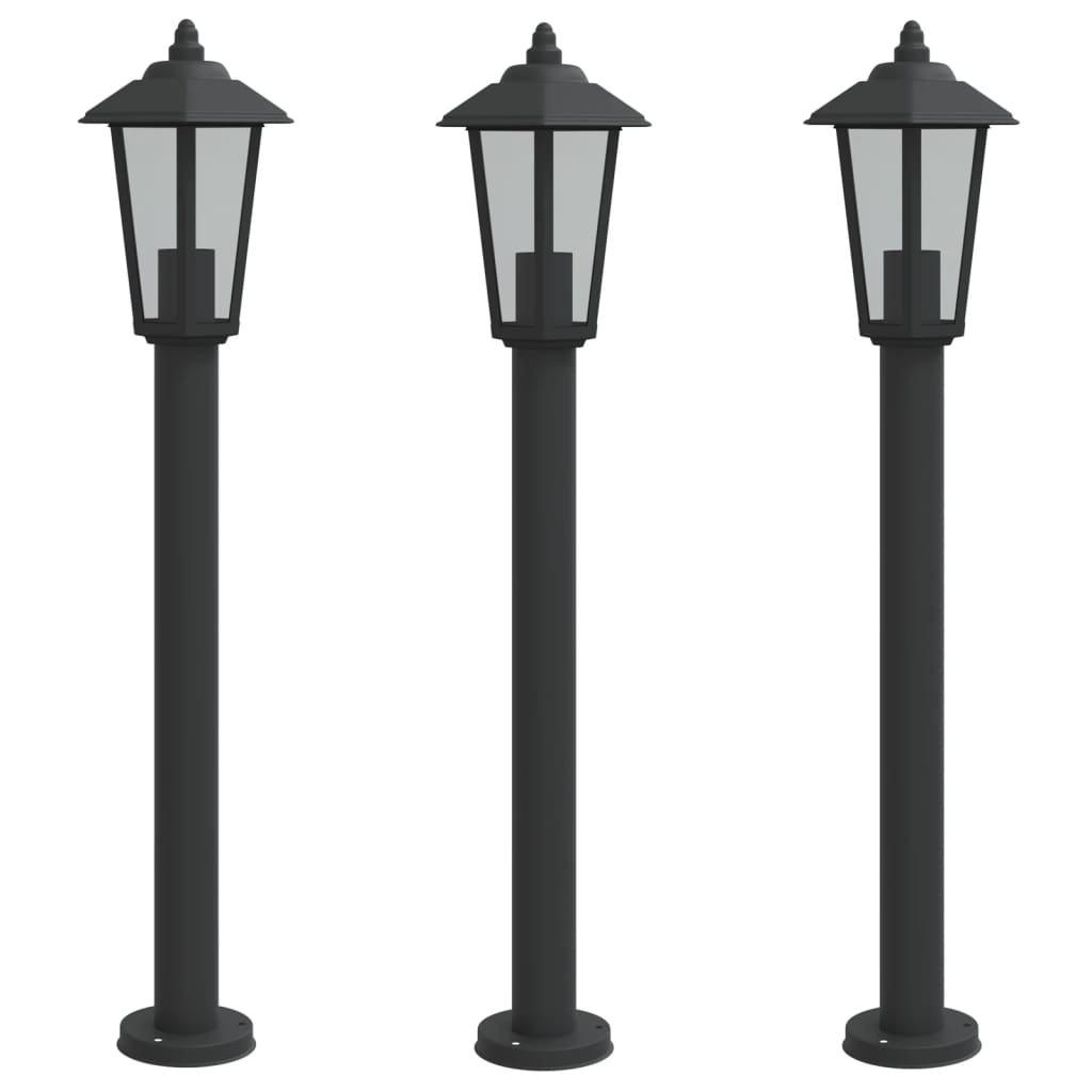 vidaXL Lămpi de podea de exterior 3 buc. negru 80 cm oțel inoxidabil vidaXL Lămpi de podea de exterior 3 buc. negru 80 cm oțel inoxidabil