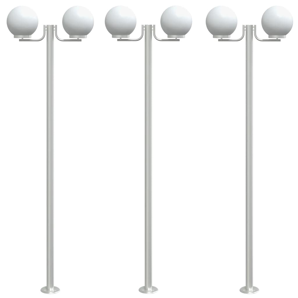 vidaXL Lămpi exterioare de podea 3 buc argintiu 215 cm oțel inoxidabil vidaXL Lămpi exterioare de podea 3 buc argintiu 215 cm oțel inoxidabil