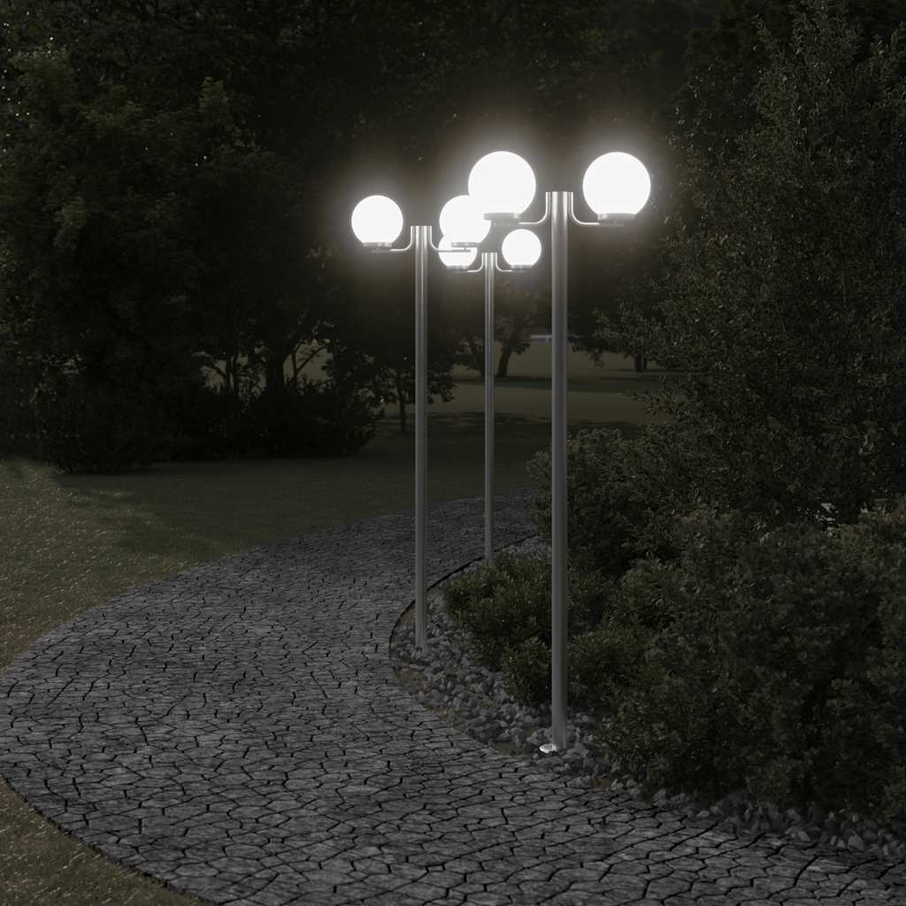 vidaXL Lămpi exterioare de podea 3 buc argintiu 215 cm oțel inoxidabil vidaXL Lămpi exterioare de podea 3 buc argintiu 215 cm oțel inoxidabil