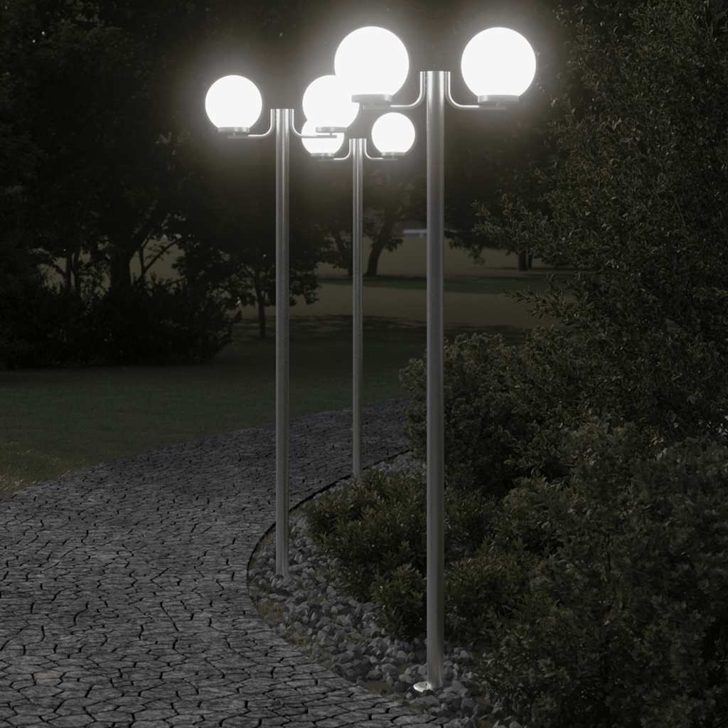 vidaXL Lămpi exterioare de podea 3 buc argintiu 215 cm oțel inoxidabil vidaXL Lămpi exterioare de podea 3 buc argintiu 215 cm oțel inoxidabil