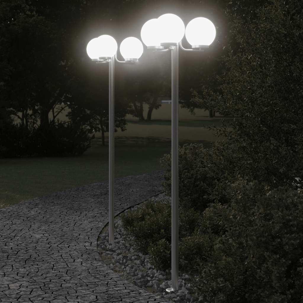 vidaXL Lămpi exterioare de podea 2 buc argintiu 215 cm oțel inoxidabil vidaXL Lămpi exterioare de podea 2 buc argintiu 215 cm oțel inoxidabil