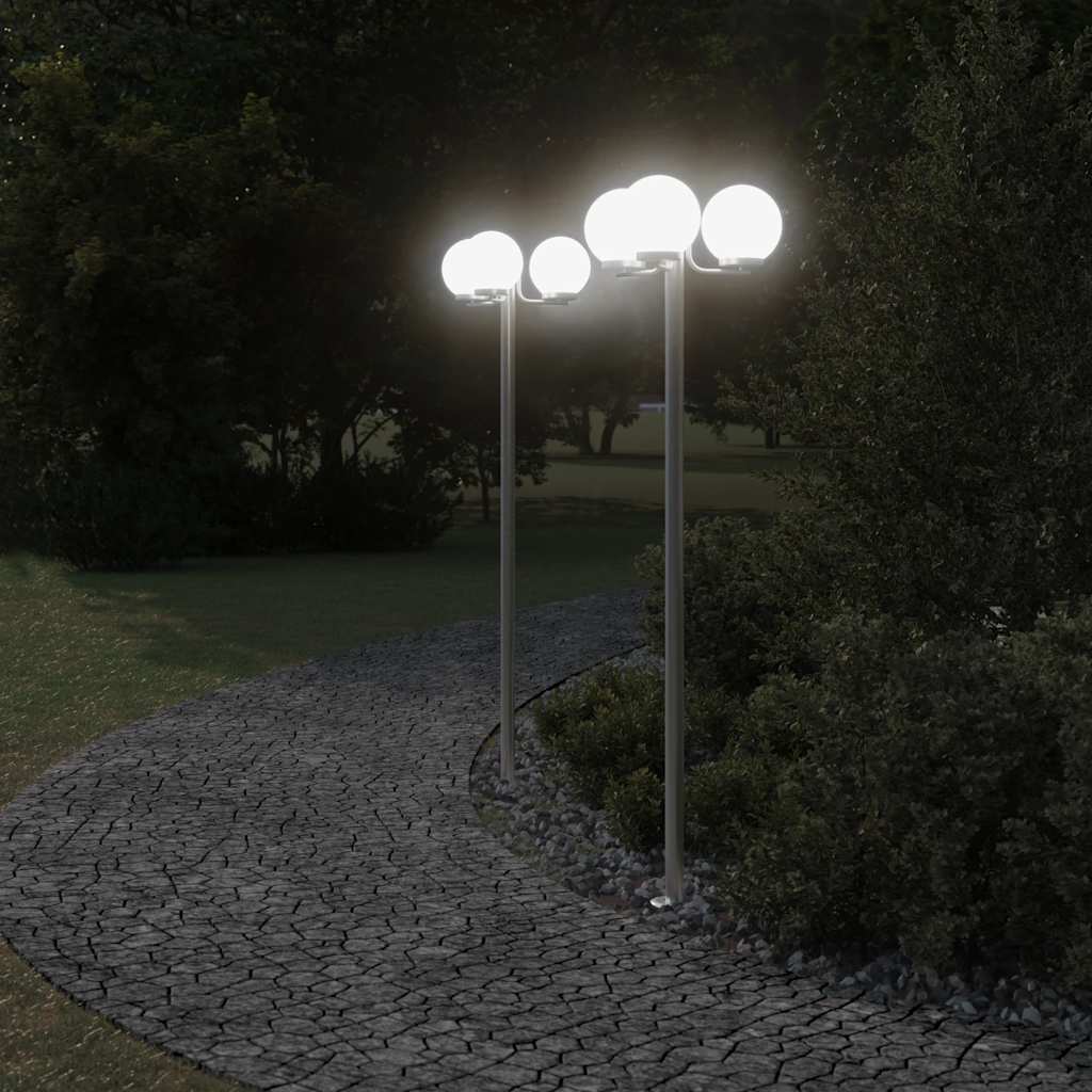 vidaXL Lămpi exterioare de podea 2 buc argintiu 215 cm oțel inoxidabil vidaXL Lămpi exterioare de podea 2 buc argintiu 215 cm oțel inoxidabil