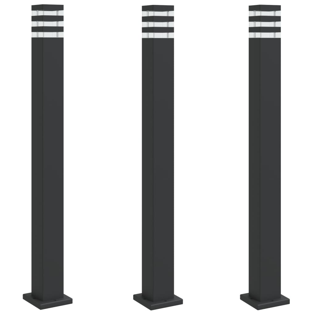 vidaXL Lămpi de podea de exterior, 3 buc., negru, 110 cm, aluminiu vidaXL Lămpi de podea de exterior, 3 buc., negru, 110 cm, aluminiu