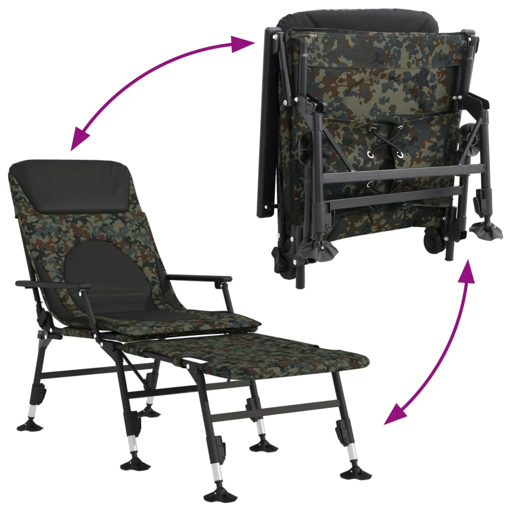 vidaXL Șezlong pescuit picioare reglabile de noroi, pliabil, camuflaj vidaXL Șezlong pescuit picioare reglabile de noroi, pliabil, camuflaj