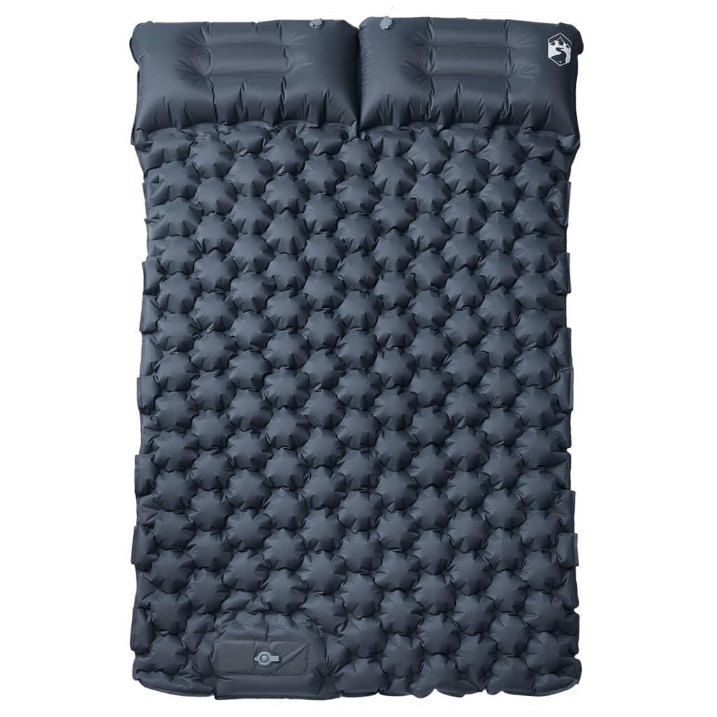 vidaXL Saltea de camping auto-gonflabilă, cu perne, 2 persoane, gri