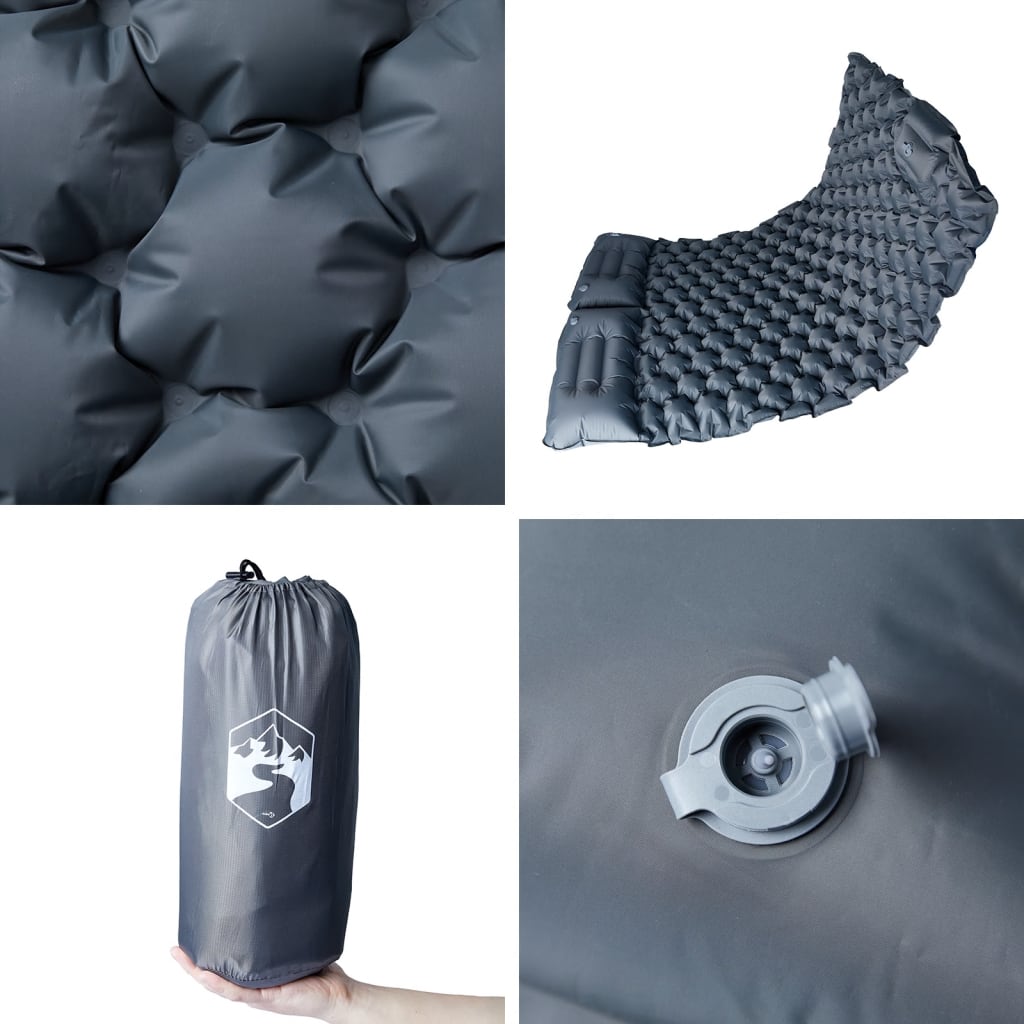 vidaXL Saltea de camping auto-gonflabilă, cu perne, 2 persoane, gri