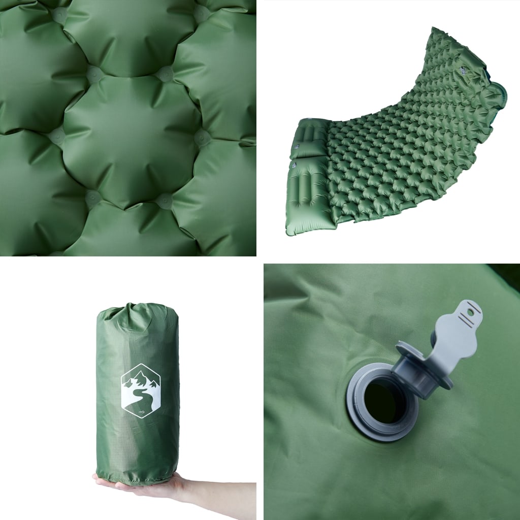 vidaXL Saltea de camping auto-gonflabilă, cu perne, 2 persoane, verde vidaXL Saltea de camping auto-gonflabilă, cu perne, 2 persoane, verde