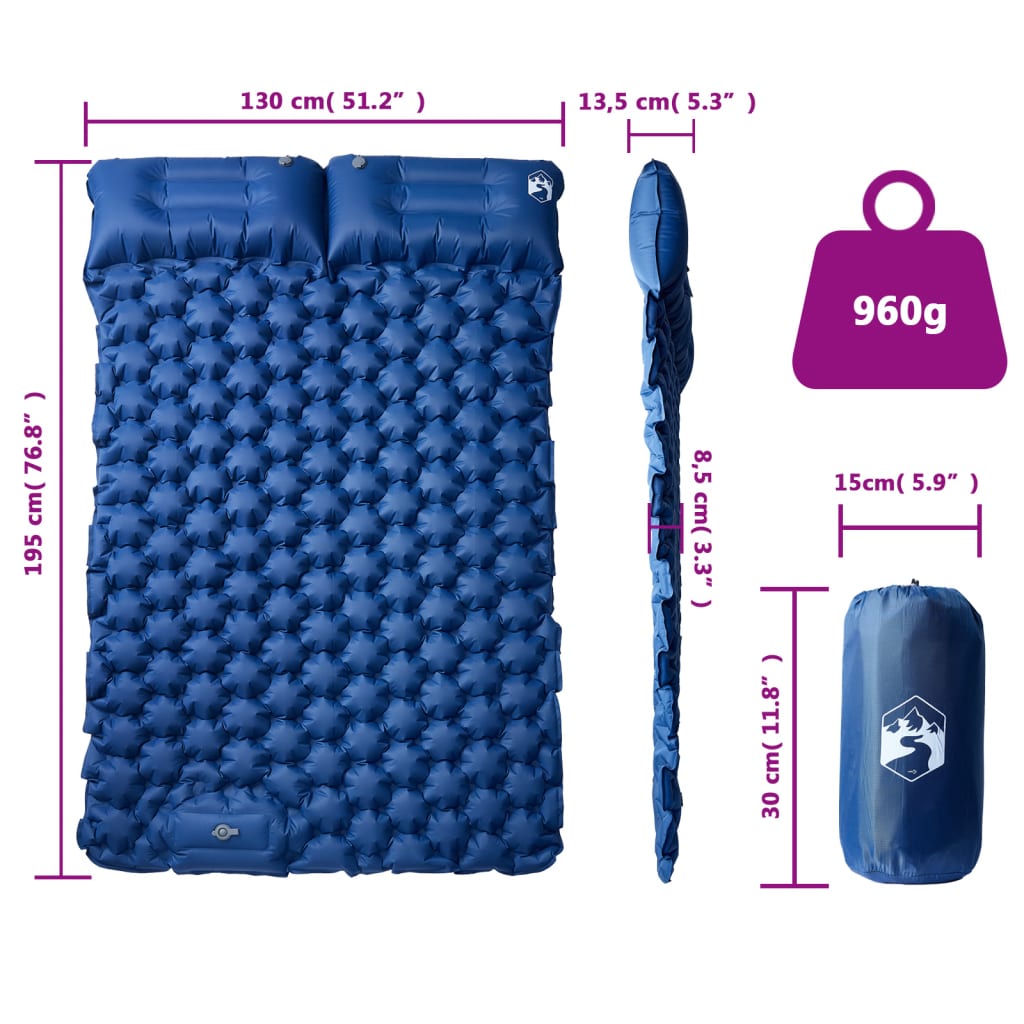 vidaXL Saltea de camping cu perne cu autoumflare 2 persoane, bleumarin vidaXL Saltea de camping cu perne cu autoumflare 2 persoane, bleumarin