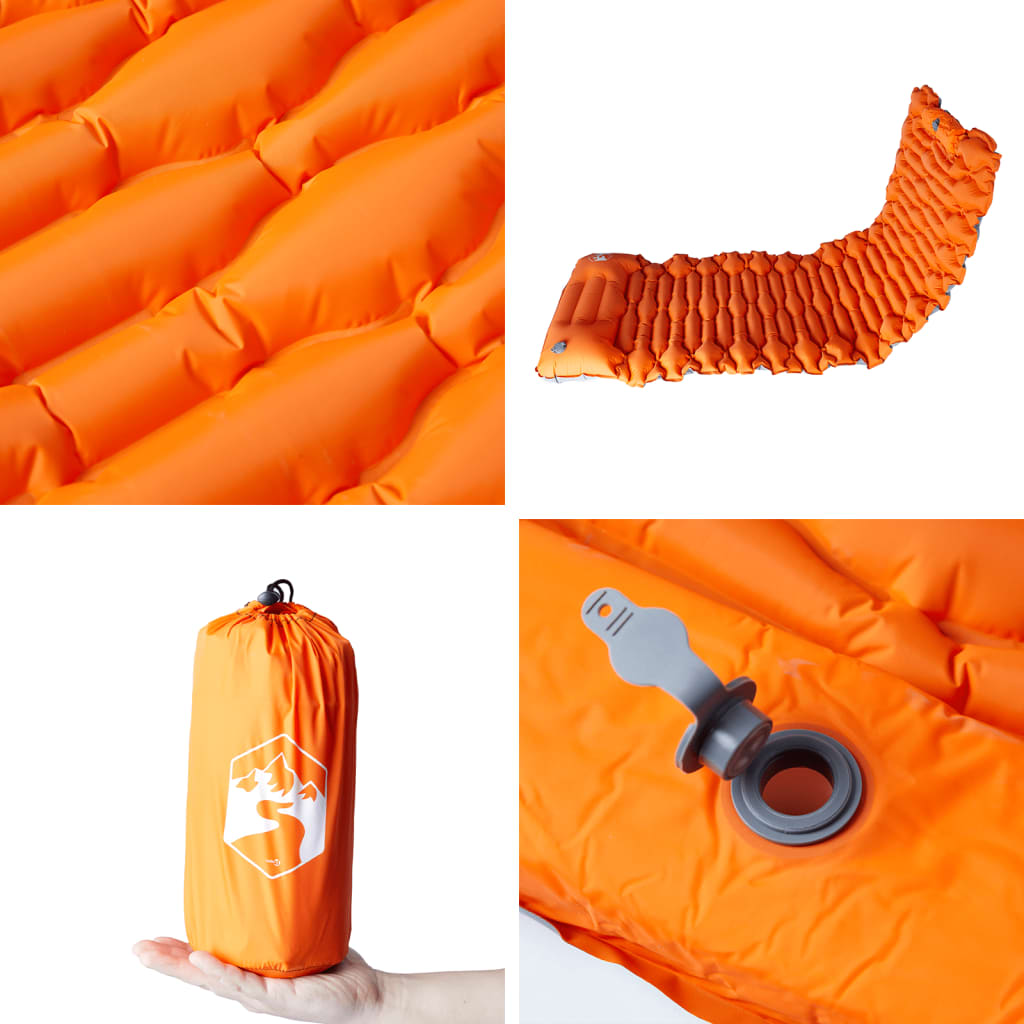 vidaXL Saltea camping auto-gonflabilă cu pernă, 1 persoană, portocaliu vidaXL Saltea camping auto-gonflabilă cu pernă, 1 persoană, portocaliu
