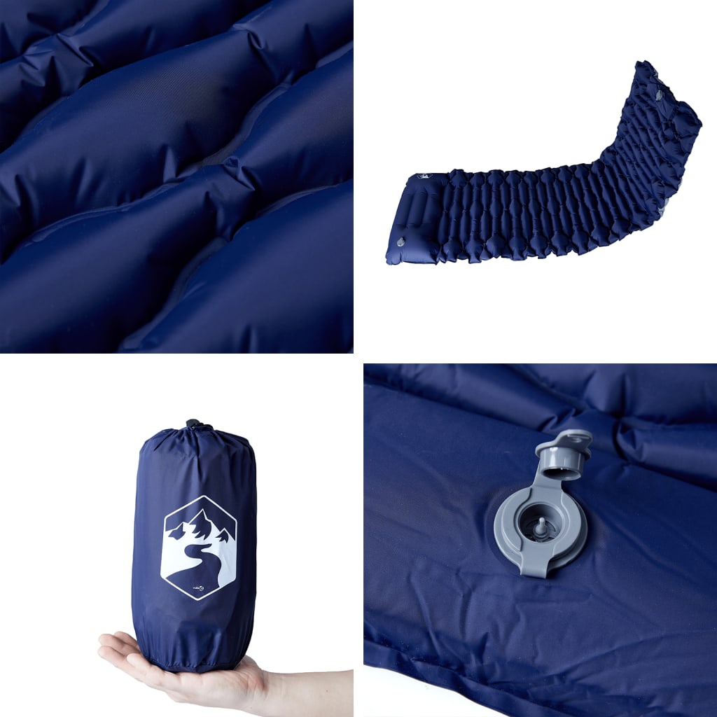 vidaXL Saltea de camping auto-gonflabilă cu pernă 1 persoană bleumarin vidaXL Saltea de camping auto-gonflabilă cu pernă 1 persoană bleumarin