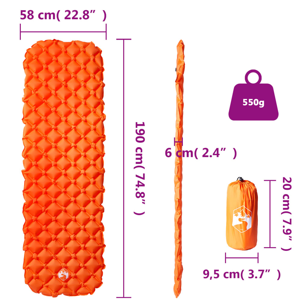vidaXL Saltea gonflabilă de camping, 1 persoană portocaliu 190x58x6 cm vidaXL Saltea gonflabilă de camping, 1 persoană portocaliu 190x58x6 cm