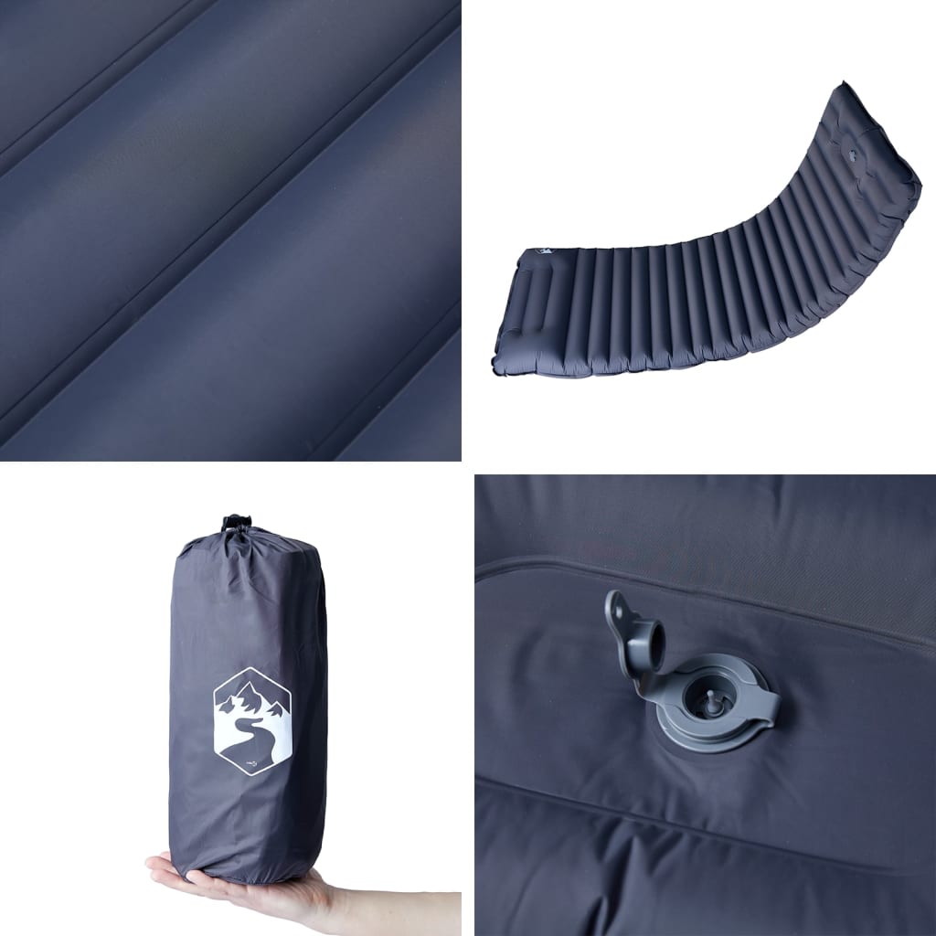 vidaXL Saltea de camping auto-gonflabilă, cu pernă, 1 persoană, gri