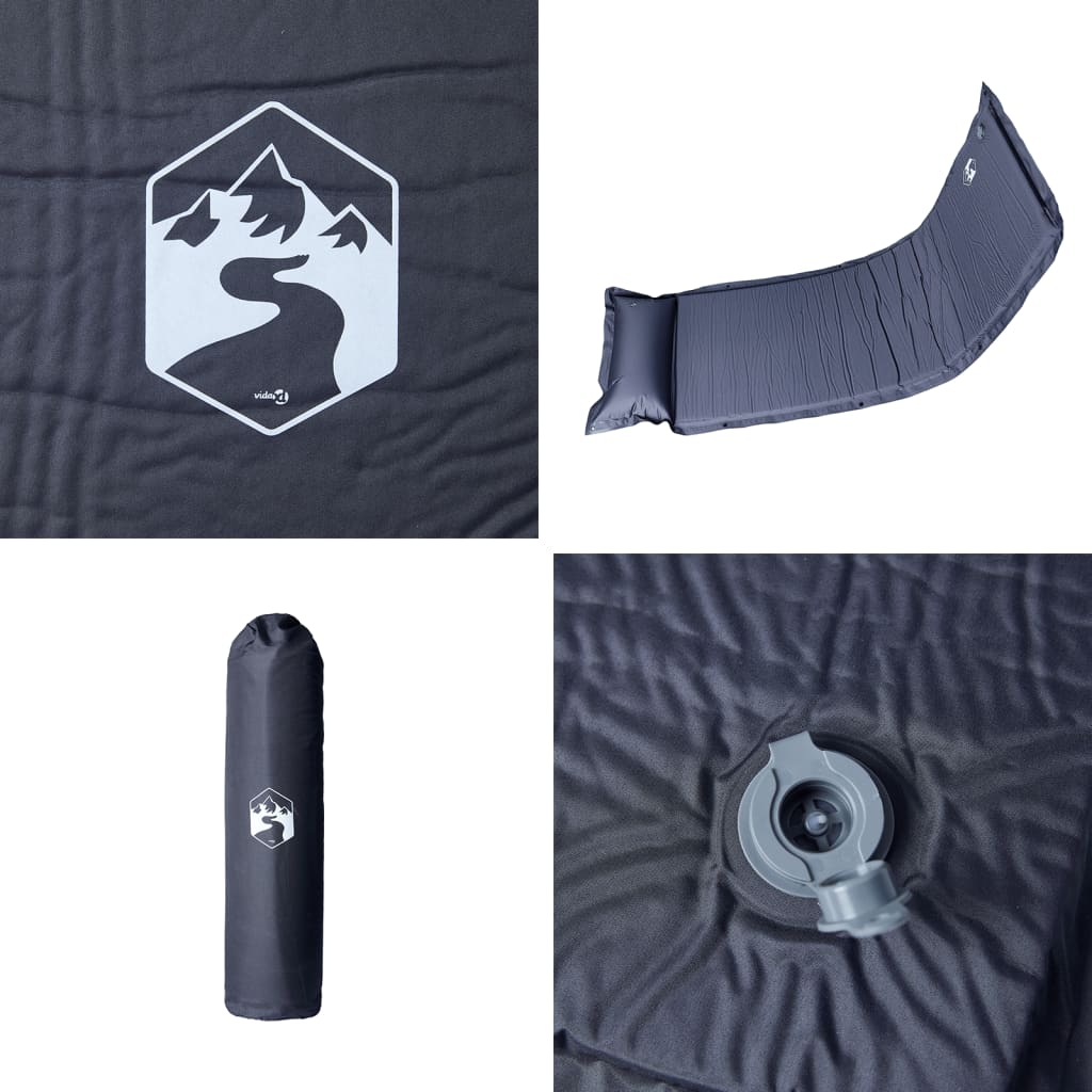 vidaXL Saltea de camping auto-gonflabilă, cu pernă, 1 persoană, gri vidaXL Saltea de camping auto-gonflabilă, cu pernă, 1 persoană, gri