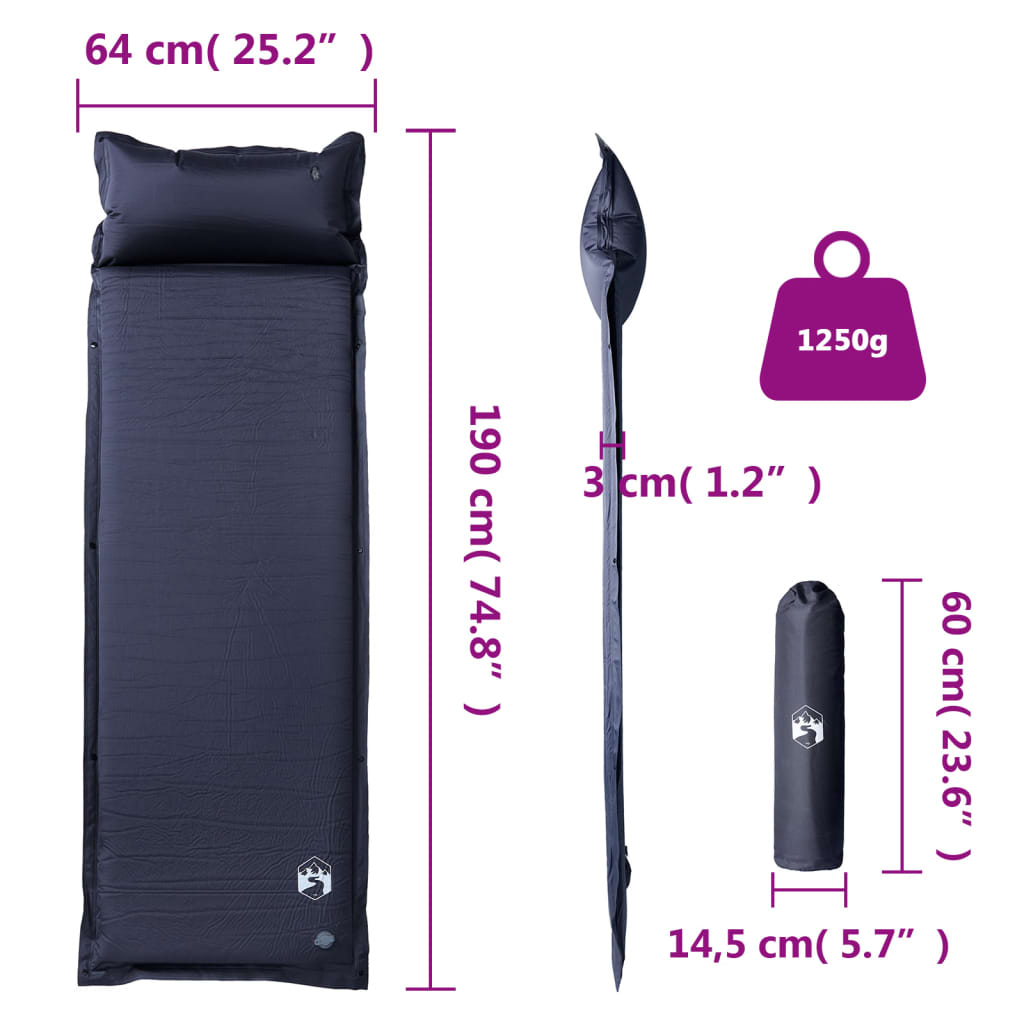 vidaXL Saltea de camping auto-gonflabilă, cu pernă, 1 persoană, gri vidaXL Saltea de camping auto-gonflabilă, cu pernă, 1 persoană, gri