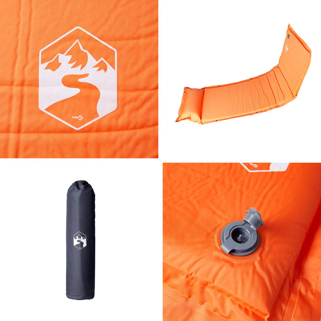 vidaXL Saltea camping auto-gonflabilă cu pernă, 1 persoană, portocaliu vidaXL Saltea camping auto-gonflabilă cu pernă, 1 persoană, portocaliu