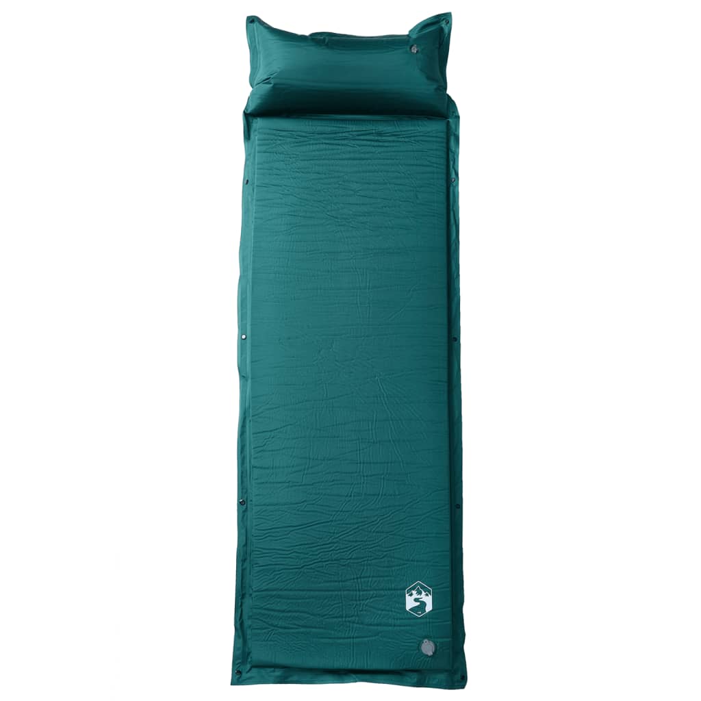 vidaXL Saltea camping auto-gonflabilă, cu pernă, 1 persoană, verde