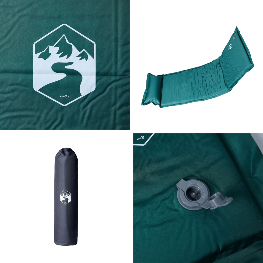 vidaXL Saltea camping auto-gonflabilă, cu pernă, 1 persoană, verde