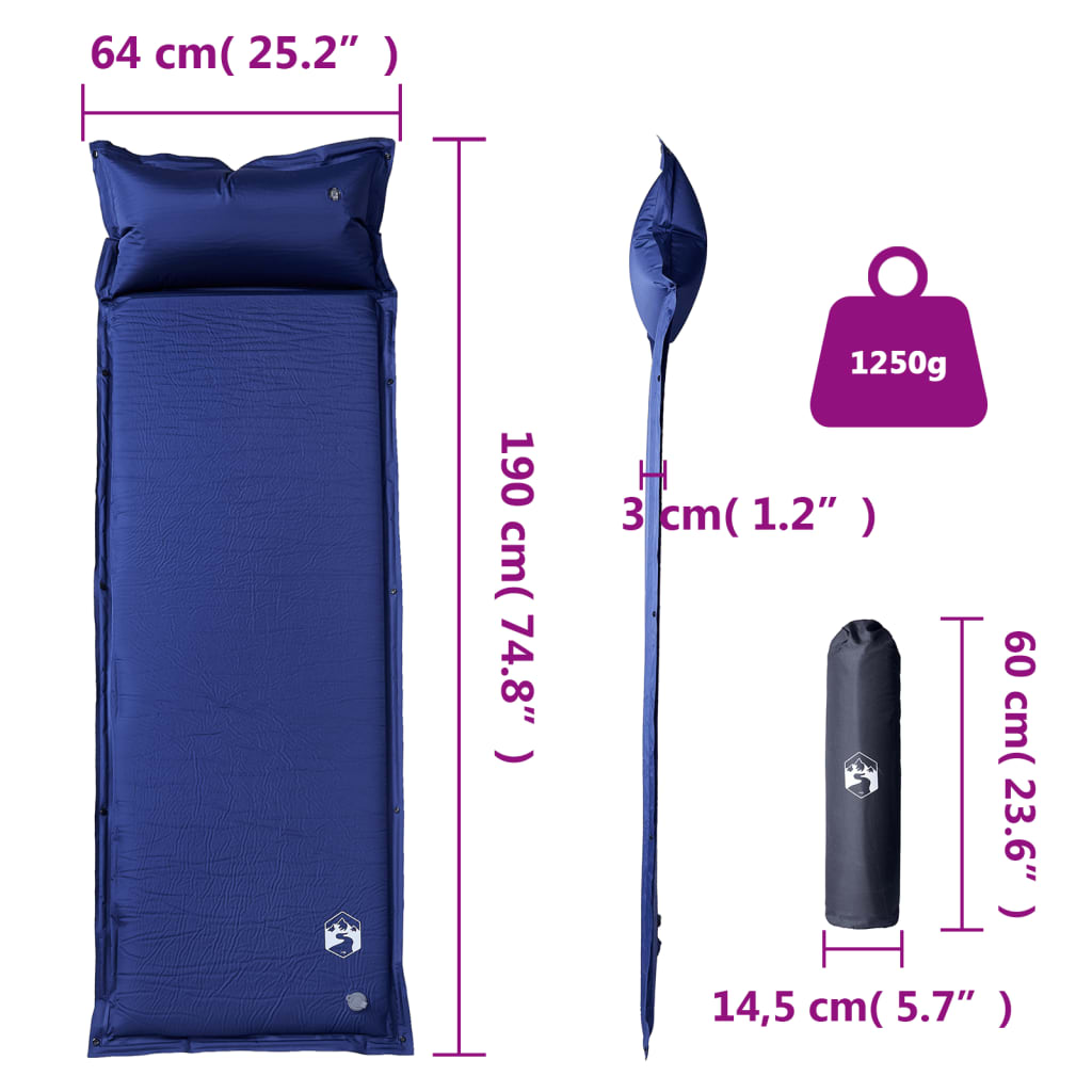 vidaXL Saltea de camping auto-gonflabilă cu pernă 1 persoană bleumarin vidaXL Saltea de camping auto-gonflabilă cu pernă 1 persoană bleumarin