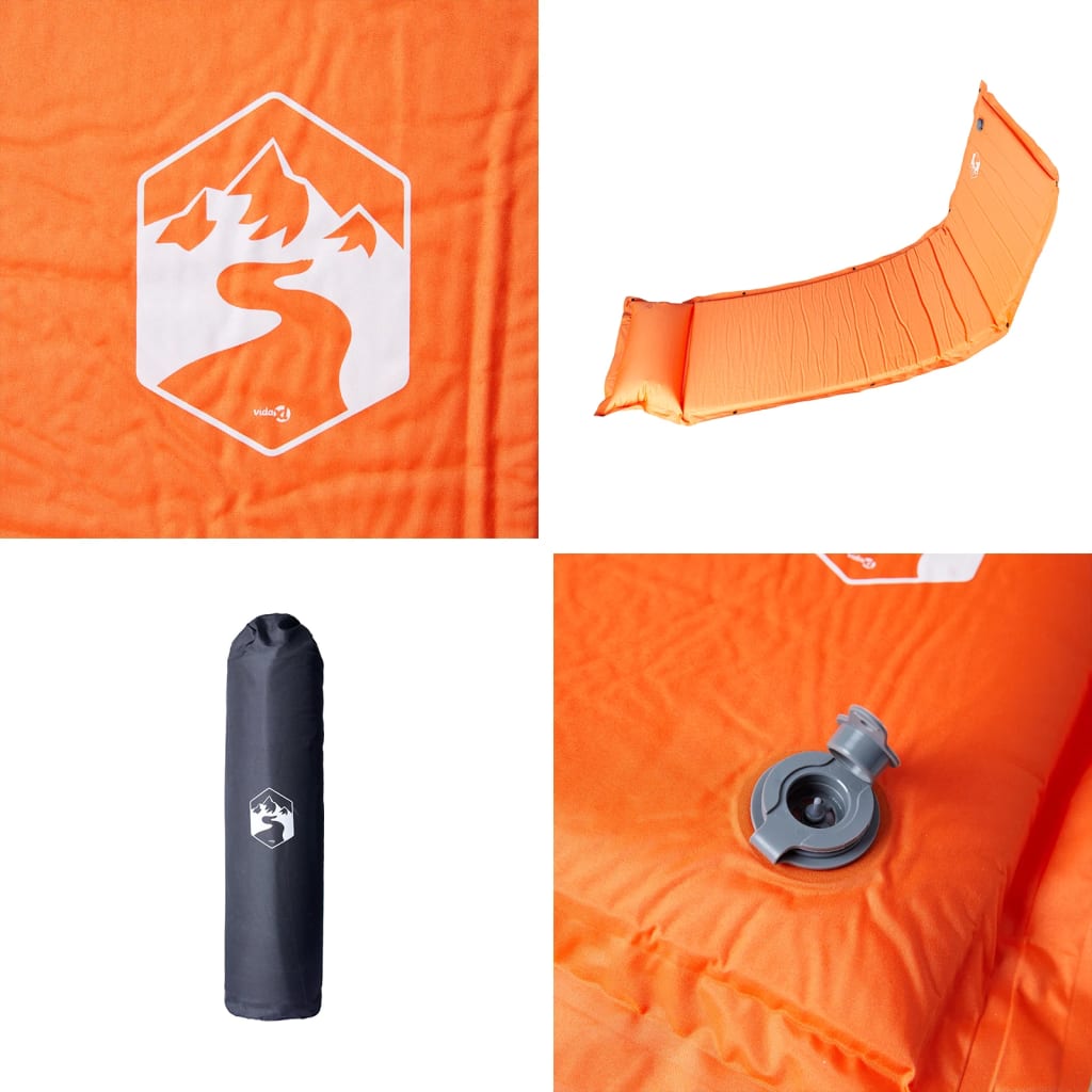 vidaXL Saltea camping auto-gonflabilă cu pernă, 1 persoană, portocaliu