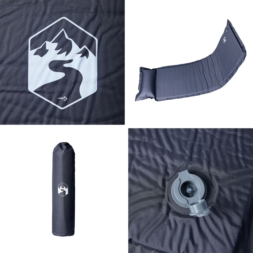 vidaXL Saltea de camping auto-gonflabilă, cu pernă, 1 persoană, gri vidaXL Saltea de camping auto-gonflabilă, cu pernă, 1 persoană, gri